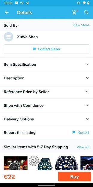 Datos de contacto del vendedor y otra información