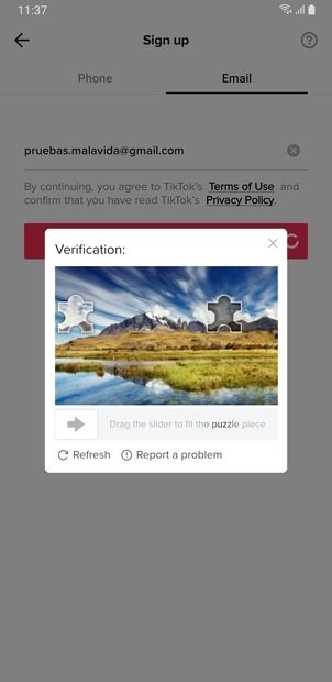 Verification to create an account