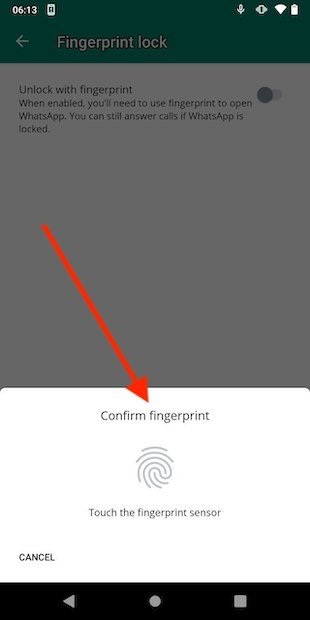 Verify your fingerprint in WhatsApp