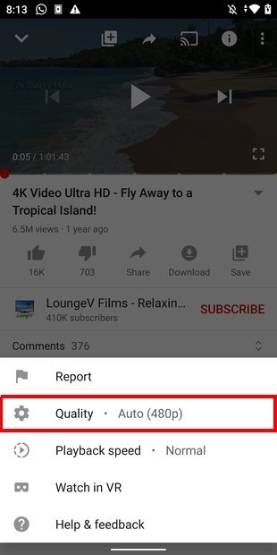 Opciones de calidad del vídeo