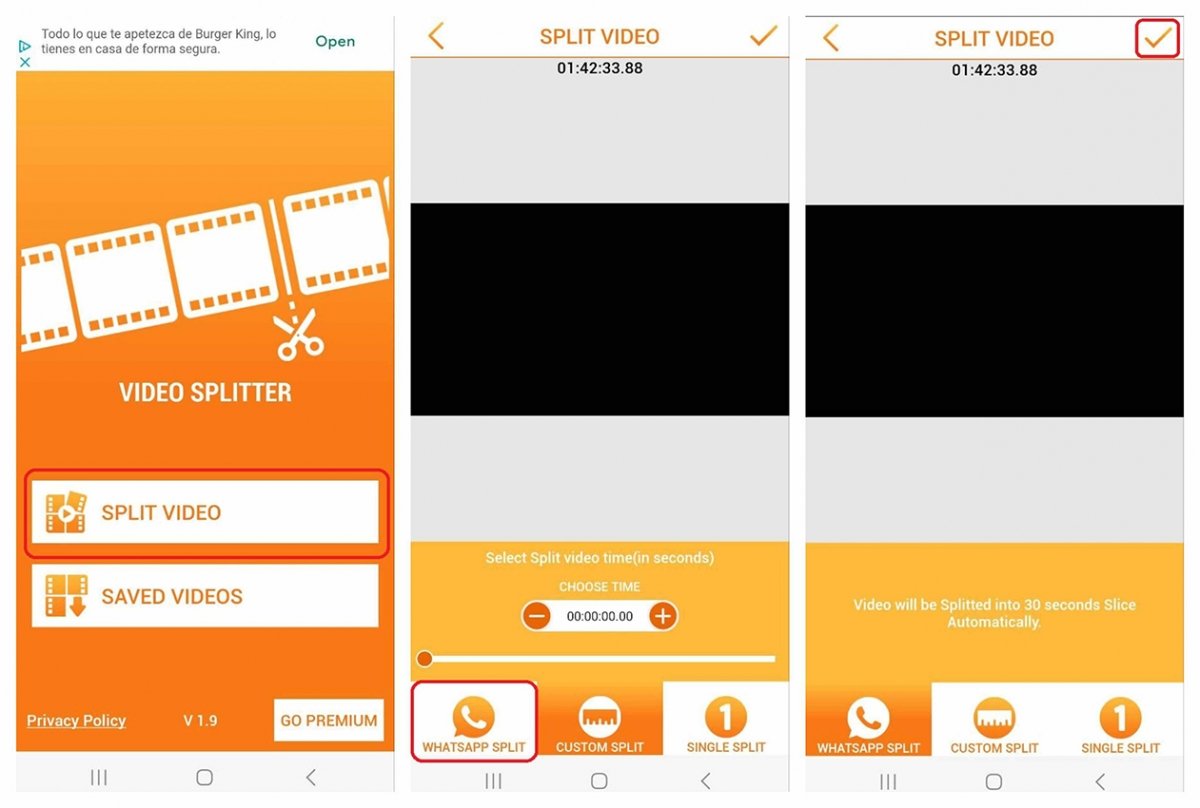 Video Splitter nous permet de diviser une vidéo pour la télécharger dans les statuts WhatsApp