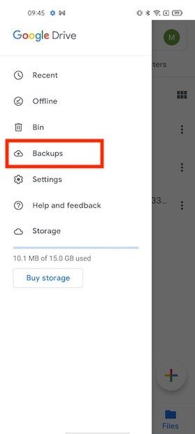 Ver todos os backups no Google Drive
