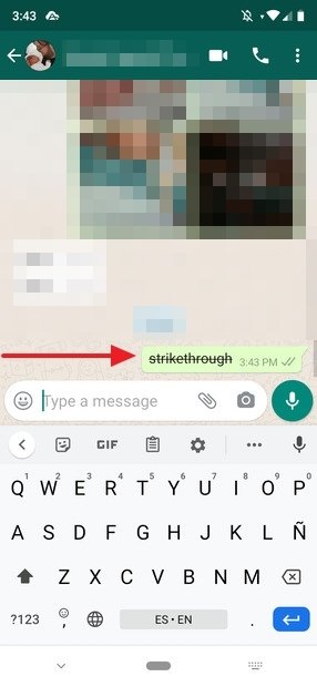 View of the strikethrough text in the chat