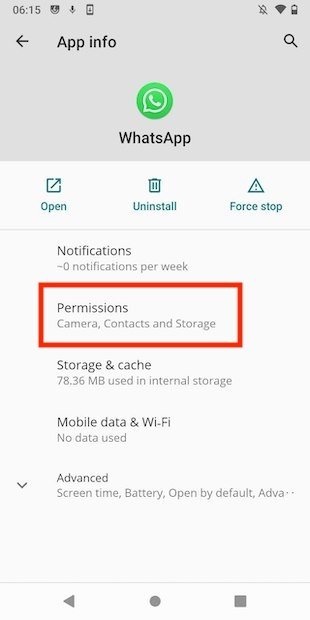Ver los permisos de la app en Android