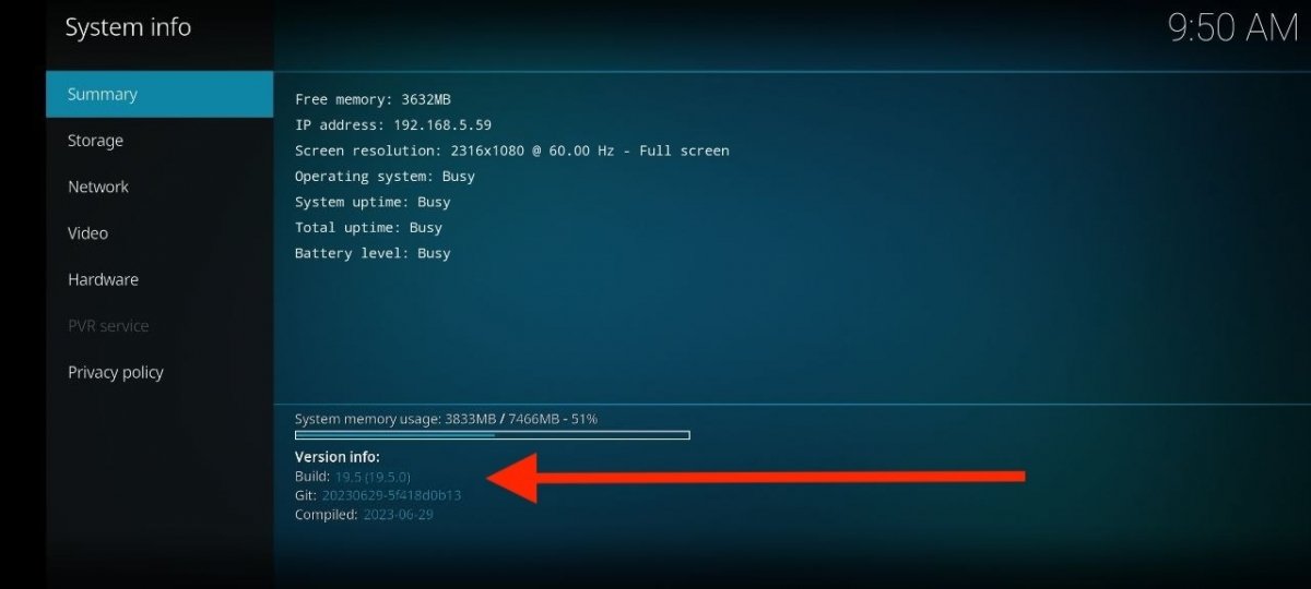 Visualizzare la versione di Kodi dall'app stessa