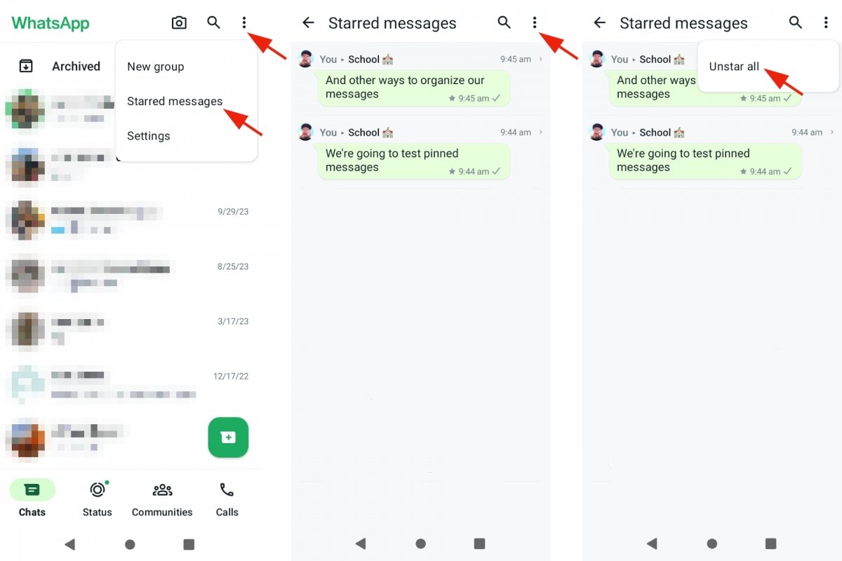Viewing featured messages in WhatsApp