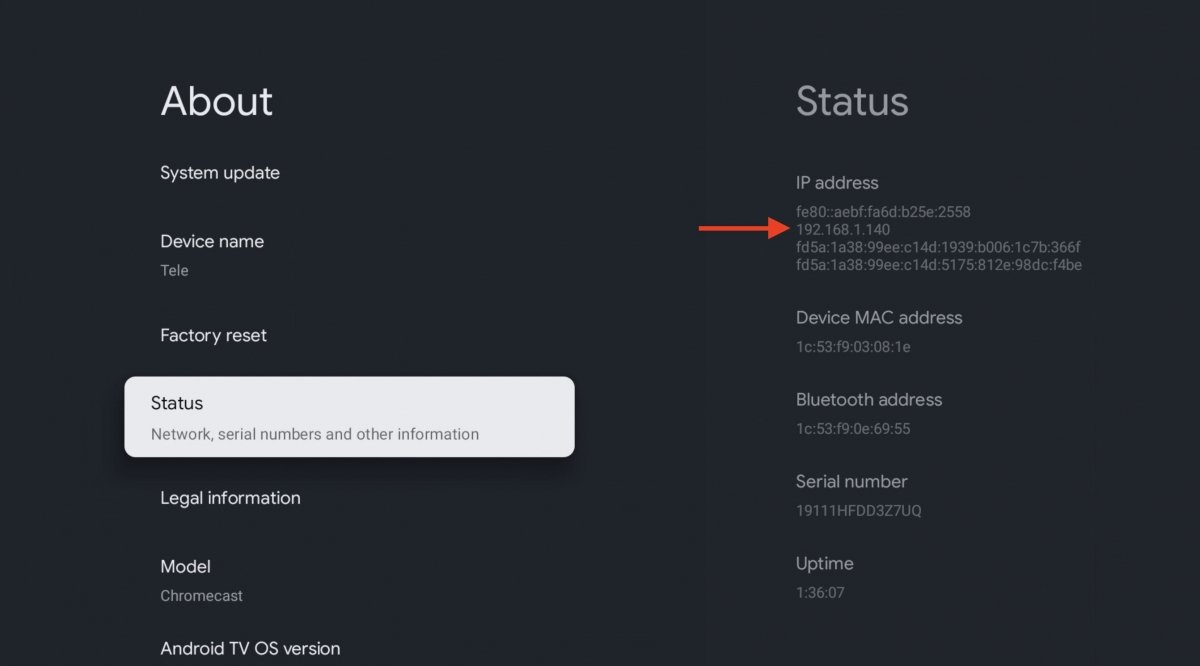 Viewing the IP address of your Android TV