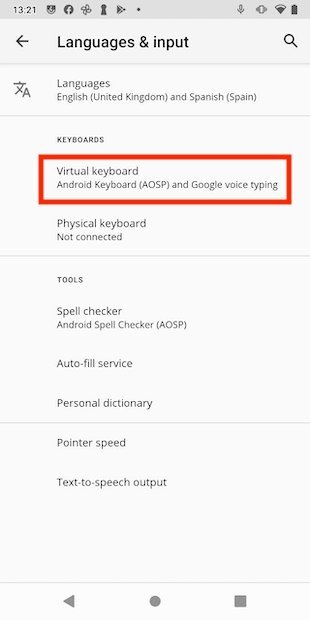 Virtual keyboard options