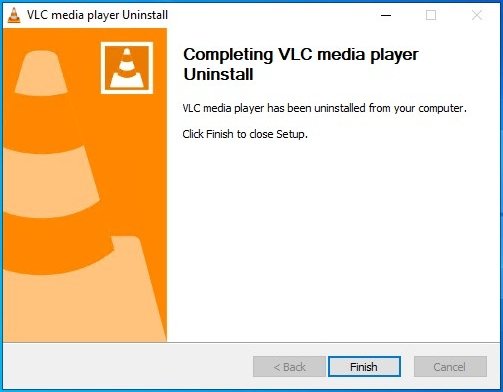 Fin de la désinstallation de VLC pour Windows