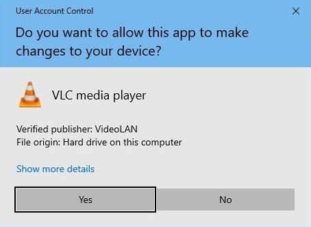 VLCがシステムに変更を加えるための許諾
