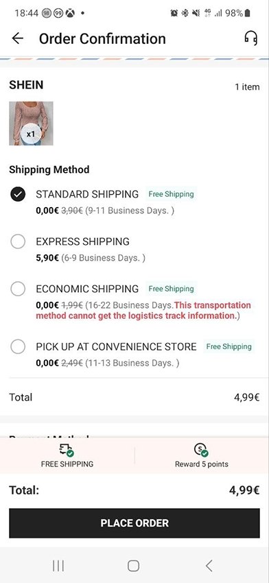 We can choose the shipping type just before completing the order