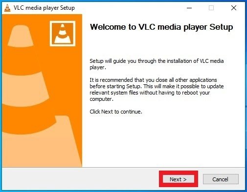 Welcome screen of the VLC installation process