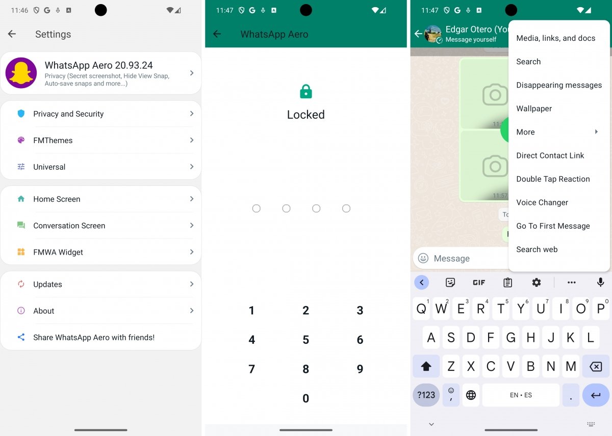 Screenshot dell’interfaccia di WhatsApp Aero