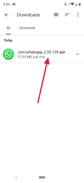 APK de WhatsApp dans Files