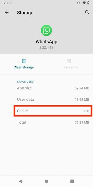 WhatsApp cache cleared