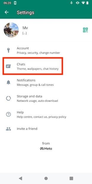 Настройки чата WhatsApp