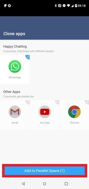 WhatsApp detected by Parallel Space