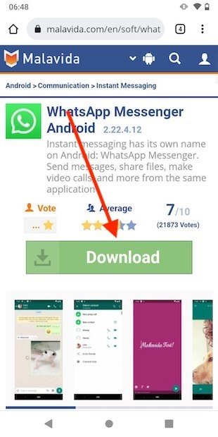 Page de téléchargement de WhatsApp
