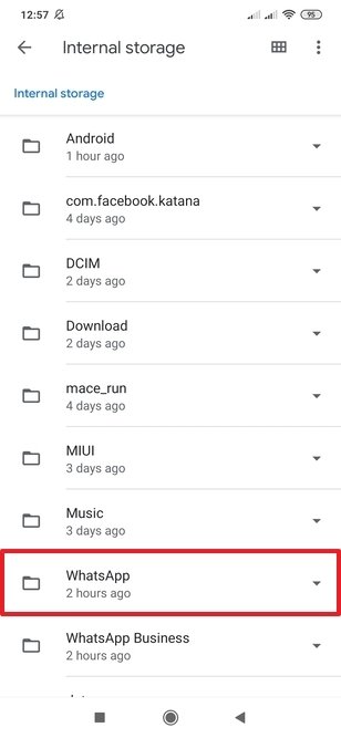 WhatsApp folder in Files