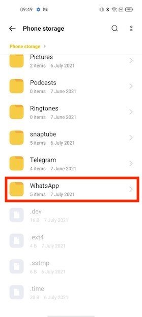 Carpeta de WhatsApp en el almacenamiento