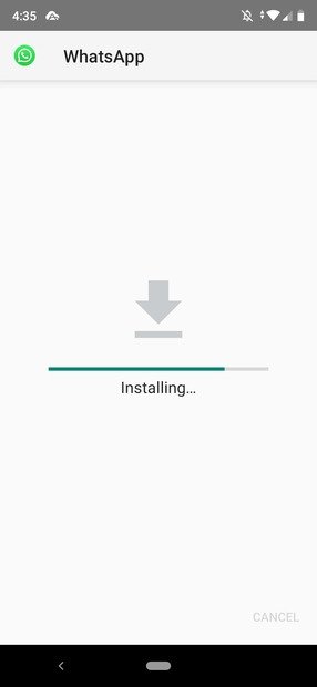WhatsApp installation in progress