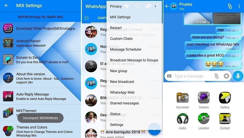 Capturas da interface do WhatsApp Mix