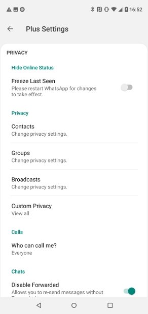 Настройки приватности WhatsApp Plus