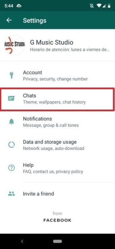 Configurações do WhatsApp