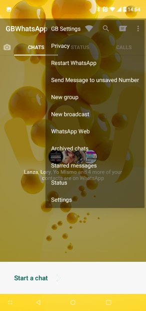 WhatsApp Transparent’s options menu
