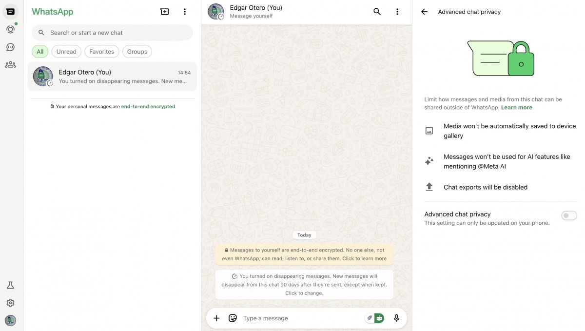 WhatsApp Web offers the same privacy as the app, with advanced privacy settings for chats