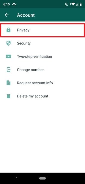 WhatsApp’s account settings