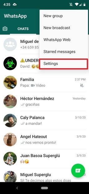 Menu do WhatsApp