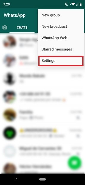 WhatsApp’s menu