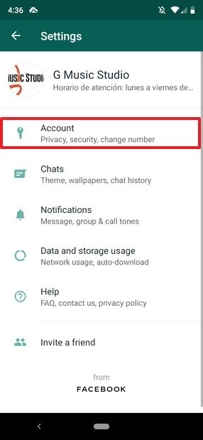 WhatsApp’s settings