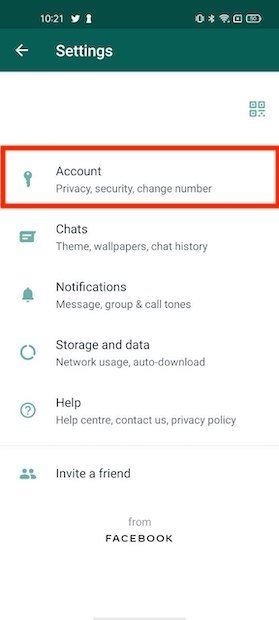 WhatsApp’s settings