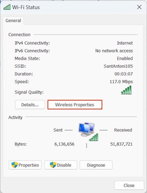 Propriétés du réseau Wi-Fi