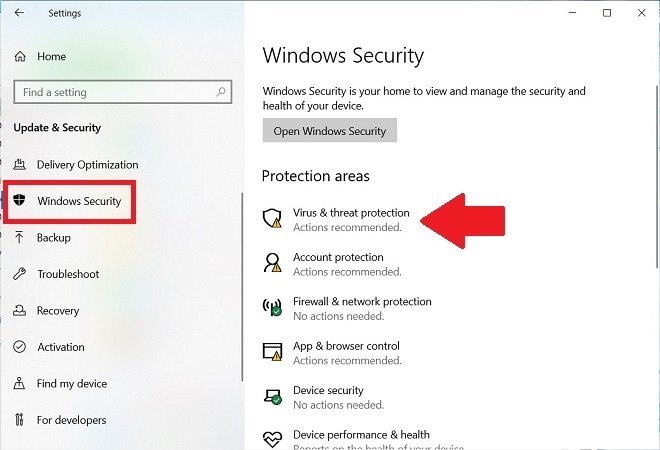 Windows 10 security options