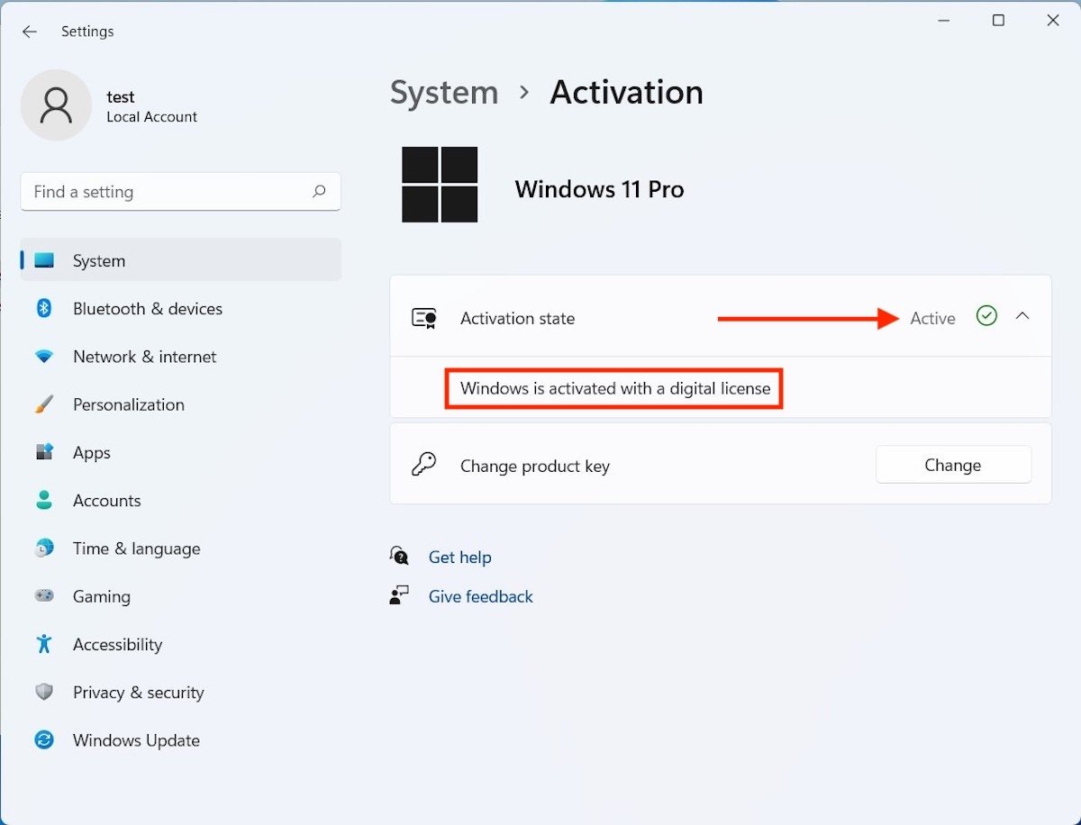 Stato dell'attivazione su Windows 11