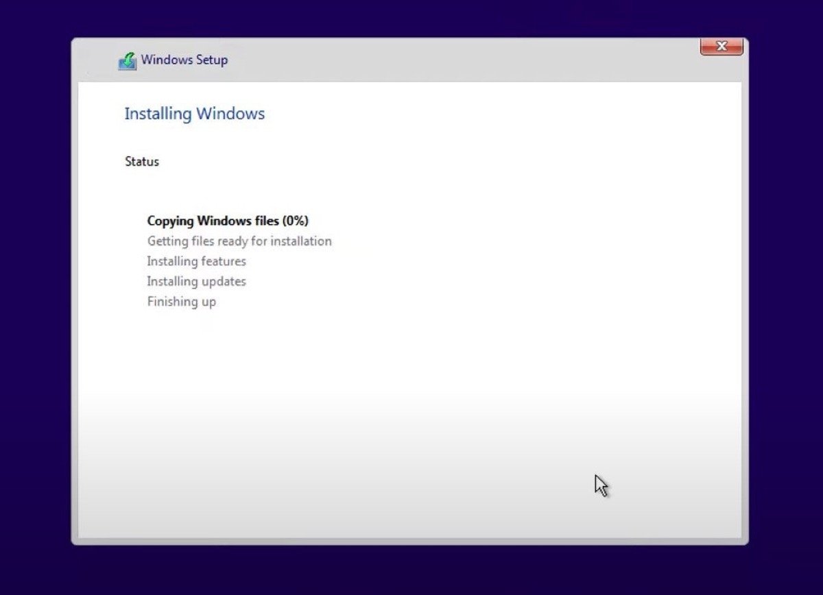 Instalação do Windows 11 em andamento