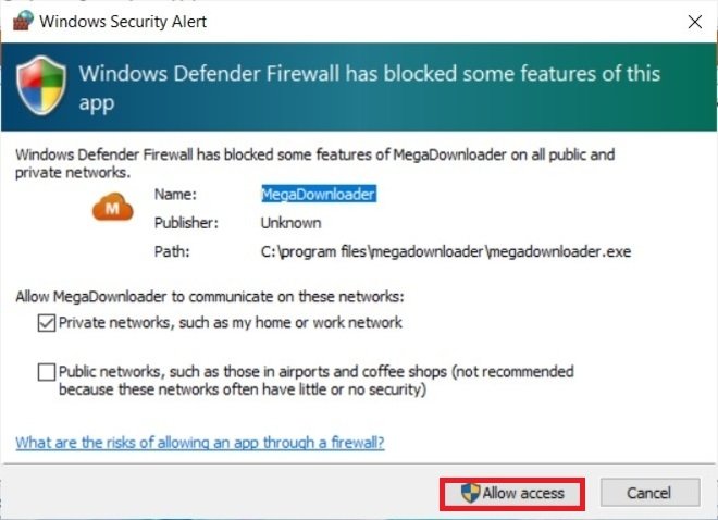 Aviso del firewall de Windows