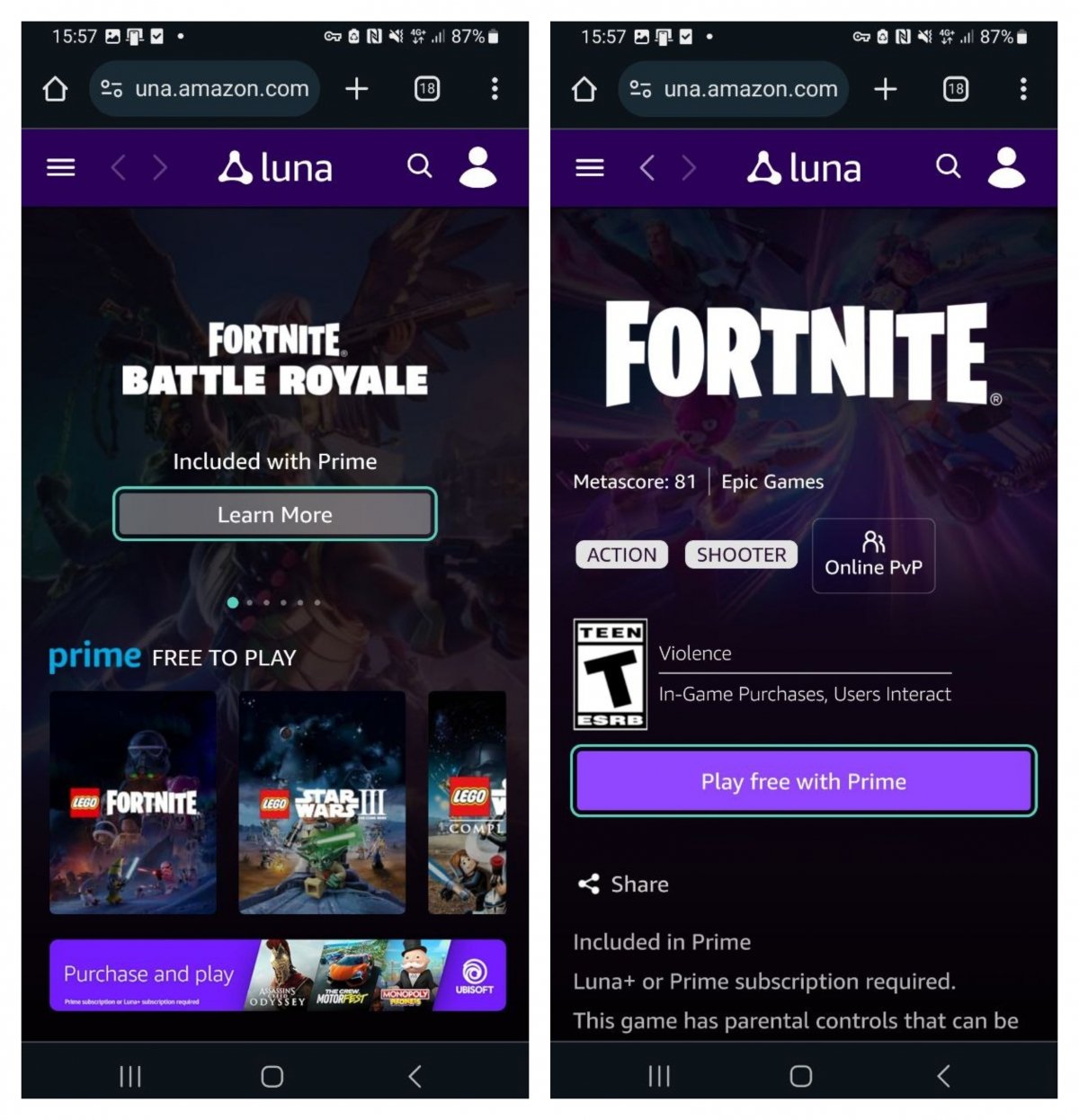 With Amazon Prime we can play Fortnite free on Luna