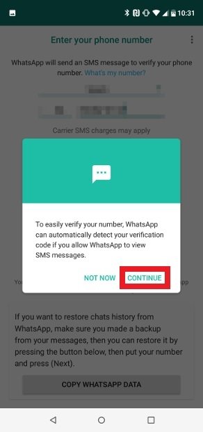 Aceite as permissões de leitura do SMS ao WhatsApp Plus