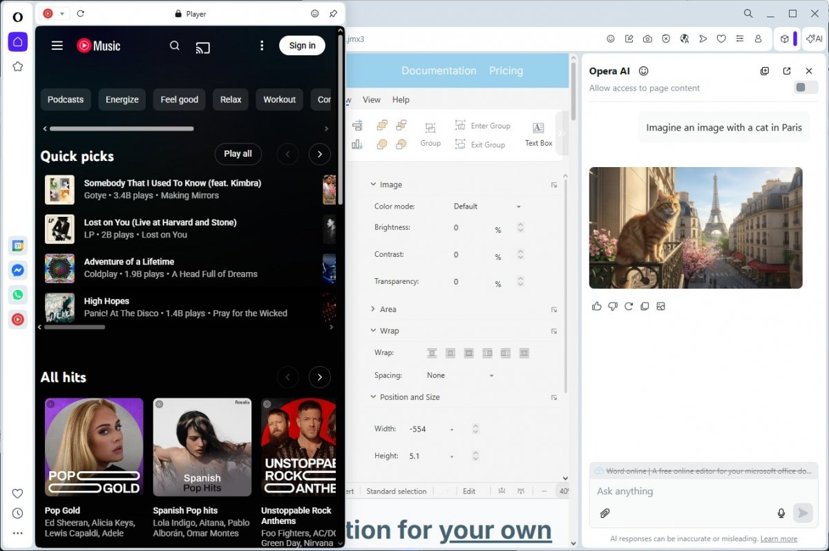 Opera Oneで音楽がいつも一緒、追加アプリケーションも必要ありません