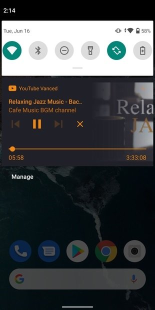 YouTube Vanced on the notifications bar