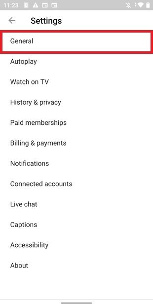 YouTube’s general settings