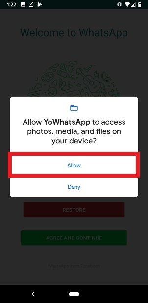 YOWhatsApp solicita permisos de acceso al contenido del teléfono