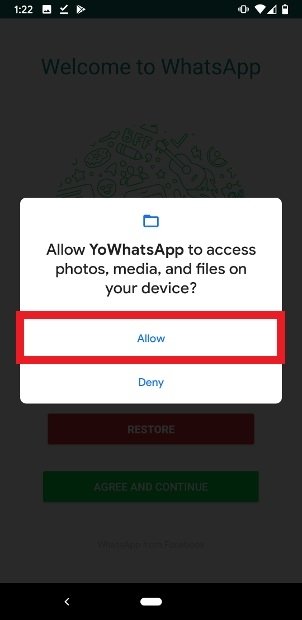 O YOWhatsApp solicita permissões de acesso o conteúdo do telefone