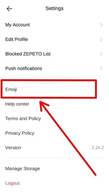 Menú Emoji en Zepeto