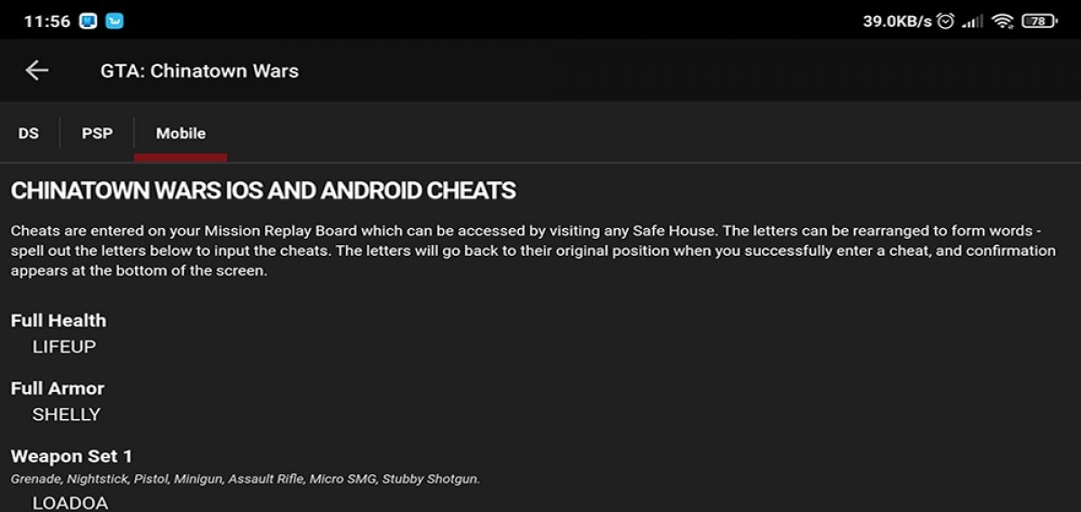 How do the cheats for GTA Android work