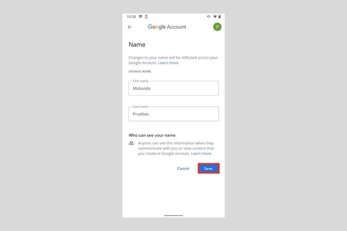 Cómo cambiar el nombre de la cuenta de Gmail en Android